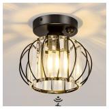 YYJLX Indoor Motion Sensor Ceiling Light Fixture Modern Cryatal Semi Flush Mount Ceiling Light Black Ovrehead Light Fixture for Porch Hallway Front Entryway Kitchen Hall Garage.