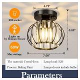 YYJLX Indoor Motion Sensor Ceiling Light Fixture Modern Cryatal Semi Flush Mount Ceiling Light Black Ovrehead Light Fixture for Porch Hallway Front Entryway Kitchen Hall Garage.