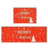 2 Pieces Red Merry Christmas Kitchen Rugs Set, Non Slip Kitchen Floor Mat with Xmas Tree Snowflake Decor Christmas Kitchen Mats Home Low-profile Washable Rugs for Kitchen Bathroom Sink Laundry