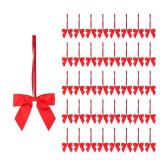 Meseey 50pcs 3 Inch Stretch Elastic Loops with Pre-Tied Red Ribbon Bows for Gift Wrapping,Baby Showers, Weddings, Christmas Boxes (3, Red)