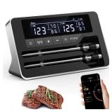 Meat Thermometer Wireless with 2 Probes, 800FT Bluetooth Digital Thermometer with Smart APP, Temp Precise Improved by 100%, Instant Read Food Thermometer with Alerts for Oven Smoker BBQ Grill