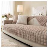 Aucrovee Velvet Washable Couch Cover for Pets Dogs, Non Slip Sectional Sofa Covers for 3 Cushion Couch Sofa L Sharped Sofa Slipcovers, Furniture Protector (1 PCS 36x70, Khaki)