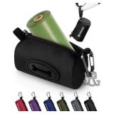 Gobeigo Dog Poop Bag Holder for Leash, Large Opening for Easy Pull Out, Doggy Poo Bag Dispenser with Used Waste Bag Carrier Suitable for Any Retractable Leash with 15 Unscented Bags (Black)