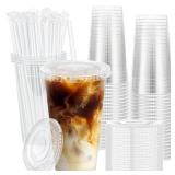 Lamosi Pack 20 oz Clear Plastic Cups with Lids and Straws, Disposable Iced Coffee Cups with Lids for To-Go Cold Drinks, Smoothies and Slushie