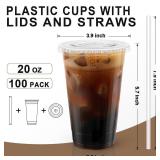 Lamosi Pack 20 oz Clear Plastic Cups with Lids and Straws, Disposable Iced Coffee Cups with Lids for To-Go Cold Drinks, Smoothies and Slushie