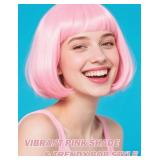 FSLLZCJY Light Pink Bob Wig with Heart Sunglasses - Heat-Resistant, Synthetic Fiber, Adjustable and Natural Looking