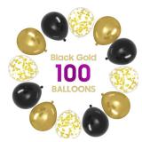 OWill Black and Gold Confetti Balloons, 12 Inches Black and Gold Balloons for Birthdays, Graduation Decorations, Weddings & Arches, Garlands & Party Decorations