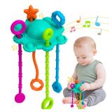 ETETOO Montesorri-Toys - Montessori Pull String Toy - Made of 100% Food Grade Silicone with Built-in Rattle Function and Easy to Clean Design (Spearmint)