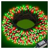 Nielfoi Christmas Lights, 66FT 200 LED Christmas Tree Lights with 8 Modes Waterproof, Plug in Extendable Green Wire Xmas Decorations Light for Indoor House Yard Party Holiday Decor, Red and Green