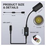 WYMECT USB C to 12V Adapter, USB C to 12V Cigarette Lighter Adapter Type C Male to 12V Cigarette Lighter Socket for Dash Cam Power Bank GPS Car Led Light Strips 1 Pack
