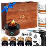 Electric Whiskey Smoker Kit, Luxurious Wooden Box, with 4 Wood Chips, Torch, Ice Molds, Recipe, Stones, Old Fashioned Bourbon Cocktails Smoker, Valentine