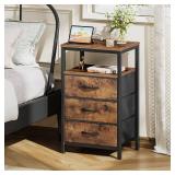 Huuger Nightstand with Charging Station, 27.6 Inch Bedside Table with Fabric Drawers, End Table with USB Ports and Outlets, Night Stand for Bedroom, Rustic Brown