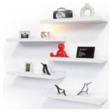 RICHER HOUSE 5 Set White Floating Shelves, Wall Mounted Shelves for Wall Decor, Modern Picture Ledge Shelf with Lip for Storage Nursery, Bedroom, Living Room, Bathroom - White