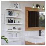 RICHER HOUSE 5 Set White Floating Shelves, Wall Mounted Shelves for Wall Decor, Modern Picture Ledge Shelf with Lip for Storage Nursery, Bedroom, Living Room, Bathroom - White