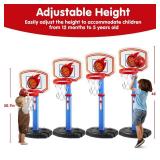 JOYIN Toddler Basketball Hoop Indoor, Adjustable Basketball Goal for Kids with 4 Balls, Game Toys for Playroom Pool Outdoor, Birthday Gift for Baby Boys Girls Age 1 2 3 4 - Air Pump Included