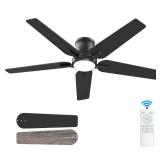 POCHFAN 52 Inch Black Ceiling Fans with Lights and Remote, Flush Mount Low Profile Ceiling Fan for Bedroom, Living Room, Patio, Dimmable 6 Speeds Noiseless Reversible, ETL Listed