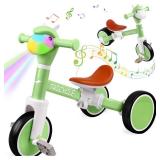 Toddler Balance Bike for Boys Girls, Tricycle for Toddlers 1-5 Year Olds, Toddler Tricycle with Light & Music Front, Kids Bicycle with Removable Pedal, Birthday Gifts for 1 2 3 4 5 Year (Green)