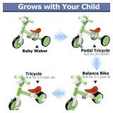 Toddler Balance Bike for Boys Girls, Tricycle for Toddlers 1-5 Year Olds, Toddler Tricycle with Light & Music Front, Kids Bicycle with Removable Pedal, Birthday Gifts for 1 2 3 4 5 Year (Green)
