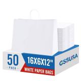 GSSUSA Large Paper Bags with Handles16x6x12 White 50Pcs, Kraft Paper Shopping Bags Bulk for Small Business, Valentines Day, Grocery, Boutique, Merchandise