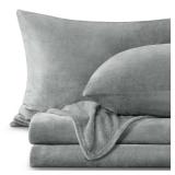 BEDELITE Flannel Sheets King Size Grey - Super Soft Fleece Sheets Set Fluffy Extra Plush, 4 Piece(Include Fitted Sheet, Flat Sheet, 2 Pillowcases)
