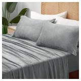 BEDELITE Flannel Sheets King Size Grey - Super Soft Fleece Sheets Set Fluffy Extra Plush, 4 Piece(Include Fitted Sheet, Flat Sheet, 2 Pillowcases)