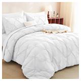 CozyLux Twin XL Comforter Set White, 5 Pieces Twin Extra Long Pintuck Bed in A Bag for College Dorm, Pinch Pleat Bedding Set with Comforter, Sheets, Pillowcase & Sham