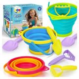 TOY Life 9 Pack Sand Buckets Toys Set with 3 Collapsible Beach Buckets 3 Shovels and 3 Rakes, Toddlers Beach Toys for Kids Ages 4-8 for Camping, Traveling, Fishing, Outdoor Summer Parties