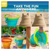 TOY Life 9 Pack Sand Buckets Toys Set with 3 Collapsible Beach Buckets 3 Shovels and 3 Rakes, Toddlers Beach Toys for Kids Ages 4-8 for Camping, Traveling, Fishing, Outdoor Summer Parties