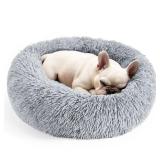 Hoewina Dog & Cat Bed for Indoor Cats, 20in Calming Donut Bed for Puppy and Kitten, Washable Round Fluffy Pet Bed for Small Medium Dogs and Cats (Light Grey)