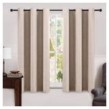 MIULEE Linen Texture Curtains Soild 100% Blackout Thermal Insulated Natural Beige Curtains Grommet Room Darkening Drapes for Living Room Bedroom Nursery 42 x 63 (2 Panels)