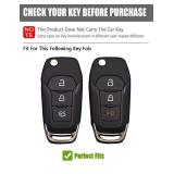 YINEOR Key Fob Cover Leather Car Key Case Keychain Fob Holder Compatible with Ford Ranger Maverick F150 F250 F350 F450 F550 Bronco EcoSpor Escape Expedition Explorer Fusion (HOFTG-Blue)