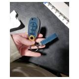 YINEOR Key Fob Cover Leather Car Key Case Keychain Fob Holder Compatible with Ford Ranger Maverick F150 F250 F350 F450 F550 Bronco EcoSpor Escape Expedition Explorer Fusion (HOFTG-Blue)