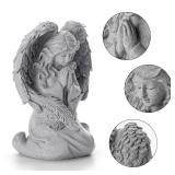 INLOMEM Praying Angel Figurine, Sculpted Hand-Painted Figurine, Angel Wings Statue for Home Decor or Garden, First Communion Gifts for Girls, Religious Gifts for Women (Gray)
