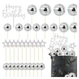 33PCS Disco Ball Cake Topper, 1970s Disco Ball Cake Picks Dance Party Supplies,Small Disco Balls Cake Decorations for Disco 70s Theme Party