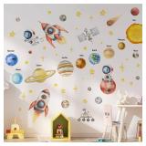MagiMural Watercolor Outer Space Wall Stickers, Astronaut Planets Rockets Peel and Stick Wall Decals, Baby Room Nursery Kids Bedroom Art Wall Decor