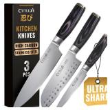 Cutluxe 3-Piece Chef Knife Set Ultra Sharp Japanese Kitchen Knives, High Carbon Stainless Steel Blades, Full Tang Pakkawood Handles Shinobi Series