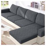 VANSOFY Couch Cushion Covers for Sectional Sofa, Stretch Jacquard Couch Seat Cushion Covers, Individual Washable Furniture Protector Sofa Slipcovers for Pet (3Pc Seater or Back Cover, Dark Grey)