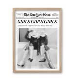 iHery Girls Just Wanna Have Fun Framed Trendy Cowgirl NewsPaper Wall Art, Small 8x10in Natural OAK Wood Black and White Canvas Wall Decor For Bedroom Dorm Living Room,Vintage Bar Car Home 1Pack