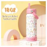 Fimibuke Kids Insulated Water Bottle, 18oz BPA FREE Kid Cup with Straw Double Wall Vacuum Tumbler 18/8 Stainless Steel Leak Proof Toddler Water Bottle for School Boys Girls (2 Pack, Unicorn/Dinosaur)