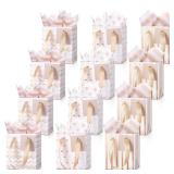 Tenare 12 Pcs Small Gift Bags Mini Metallic Paper Bag Bulk Tiny with Handle Tissue Paper for Gift Wrapping Happy Valentines Day Chinese New Year Birthday Party(4 x 2.75 x 4.5 Inch,White Rose Gold)