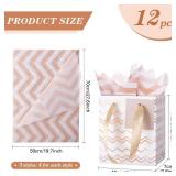 Tenare 12 Pcs Small Gift Bags Mini Metallic Paper Bag Bulk Tiny with Handle Tissue Paper for Gift Wrapping Happy Valentines Day Chinese New Year Birthday Party(4 x 2.75 x 4.5 Inch,White Rose Gold)