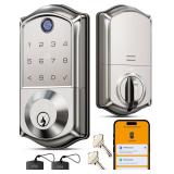 Veise VE017 Fingerprint Smart Door Lock, App Control, 8-in-1 Keyless Entry, Auto Lock, Emergency Power Port, Electronic Touchscreen Keypad, Biometric Smart Locks for Front Door, Satin Nickel