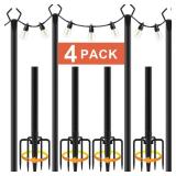 10Ft String Light Poles 4 Pack,Light Poles for Outside Lights,Outdoor with Fence Brackets Hanging Lights,Metal Stand Deck Patio Backyard