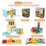 WOODMAM Wooden Montessori Toys for 1+ Year Old, 9 in 1 Learning Educational Toys for Toddler with Educational Box, Xylophone, Pound Bench, Shape Puzzle and More, Baby Toy Gift for 12-18 Months