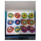 The Dreidel Company Box of Twelve Multicolored Hanukkah Stampers, Each Stamp Includes A Fun Chanukkah Icon Including Menorah, Dreidels and Coins, 12-Pack Box