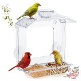 SVEDVK Clear Window Bird Feeder with Strong Suction Cups Clear Bird Feeding Station with Dual Seed Tray & Water Bowl Easy to Install and Clean for Outdoor Viewing