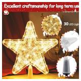 Lighted Christmas Tree Star Topper with Stabilizer Holder - 9 Battery Operated Tree Toppers with 30 LED Lights, Large Xmas Tree Top Ornament for Holiday Decoration