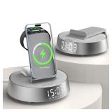 Alarm Clock Charging Station for Bedrooms, Wireless Charging Station with Dimmable Night Light Bluetooth Speaker, Wireless Charger for iPhone 17 16 15 14 13 12 Pro Max, iWatch 11