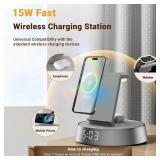 Alarm Clock Charging Station for Bedrooms, Wireless Charging Station with Dimmable Night Light Bluetooth Speaker, Wireless Charger for iPhone 17 16 15 14 13 12 Pro Max, iWatch 11