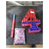 Simgoing Number 4 Spider Web Pinata Bundle with Blindfold Small Pinata Birthday Party Decoration for Mexican Fiesta Cinco De Mayo Anniversary Celebration Gift, 15.75 x 11 x 2.8 In(Red Blue)